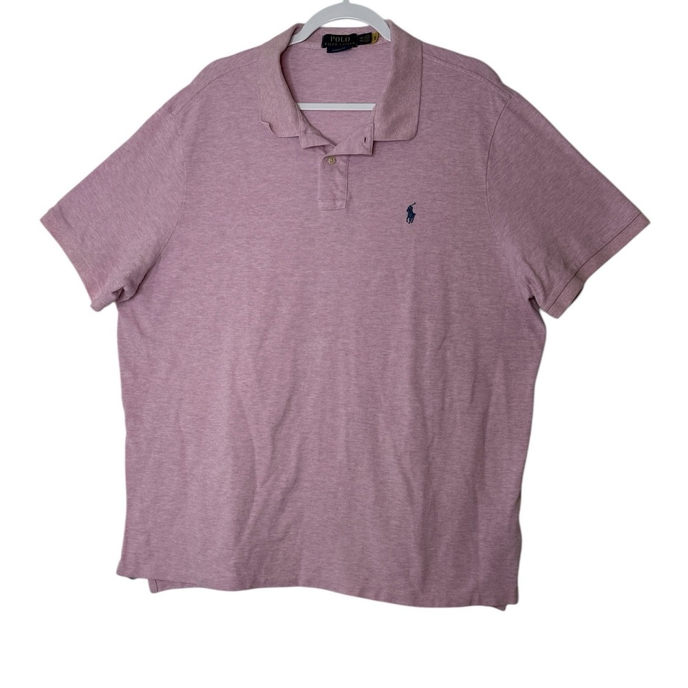 Ralph Lauren Polo Shirt Men's XXL Pink Classic Fit Cotton Heather Short Sleeve